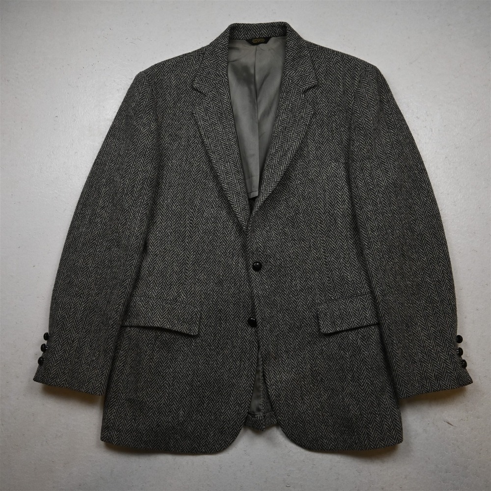 Vtg USA 42R Gray Herringbone Heavyweight Wool Tweed Blazer Jacket Sport Coat